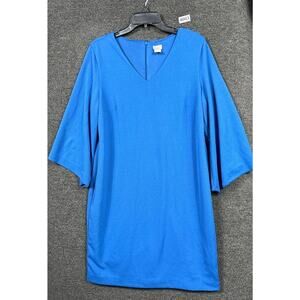 Chico's Mini Dress Womens Size 2 US L Blue V-Neck 3/4 Bell Sleeves Kimono Casual
